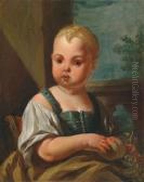 Ein Kleines Madchen Mit Fruchten Oil Painting by Antonio Amorosi