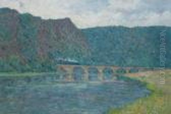 Paysage Au Pont Oil Painting by Emile Ancelet