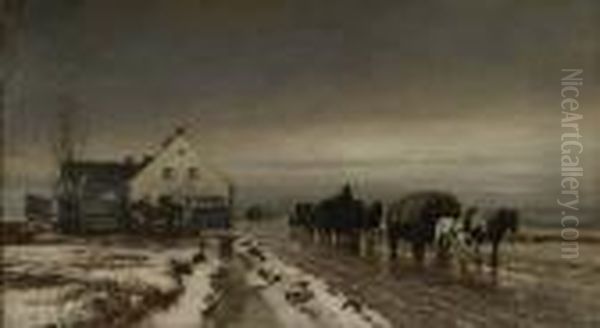 Zaprzeg W Zimowym Pejzazu Oil Painting by Anders Anderson-Lundby