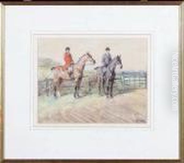 Two Hunt Members At A Field Gate Oil Painting by John Atkinson