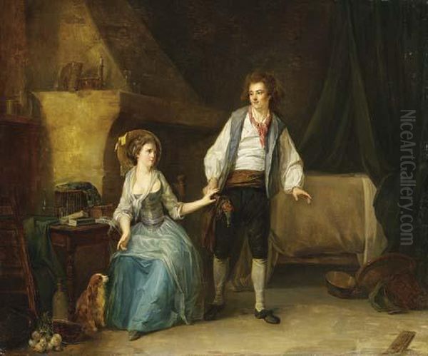 Couple Dans Un Interieur Oil Painting by Etienne Aubry