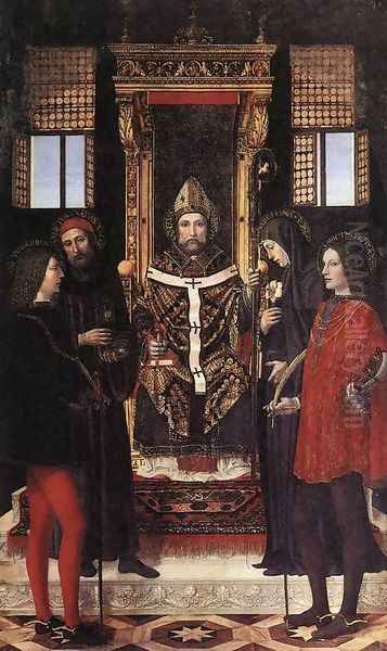St Ambrose With Saints Oil Painting by Ambrogio Borgognone