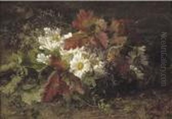 An Autumn Bouquet With Oak Leaves Oil Painting by Geraldine Jacoba Van De Sande Bakhuyzen