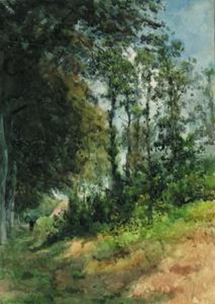 Trees Along A Lake Oil Painting by Julius Jacobus Van De Sande Bakhuyzen