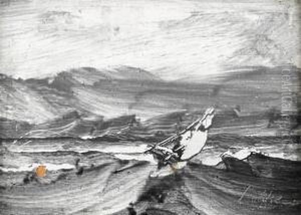 Seilbat Pa Opprort Hav Oil Painting by Peder Balke