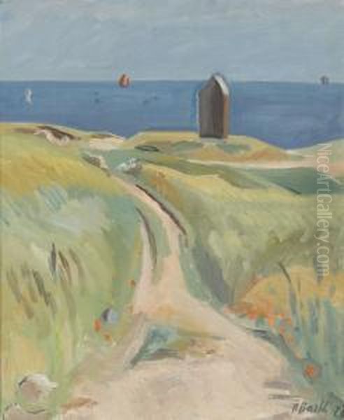 Kustenpartie Mit Strandhauschen Oil Painting by Paul Basilius Barth