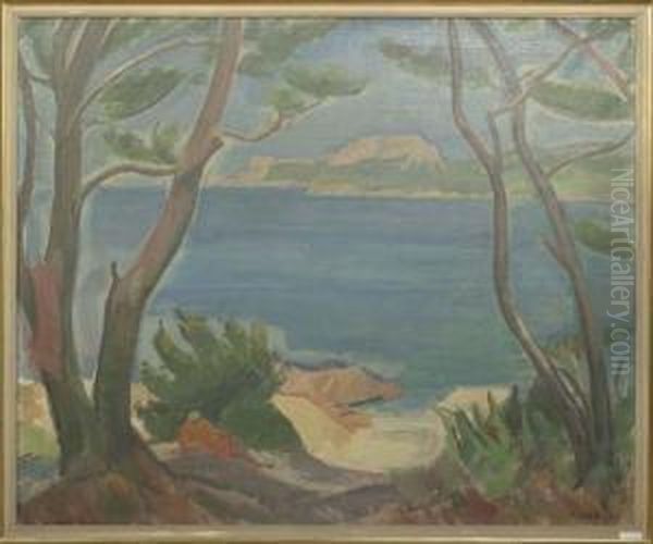 Strand Mit Pinien. 1930. Oil Painting by Paul Basilius Barth