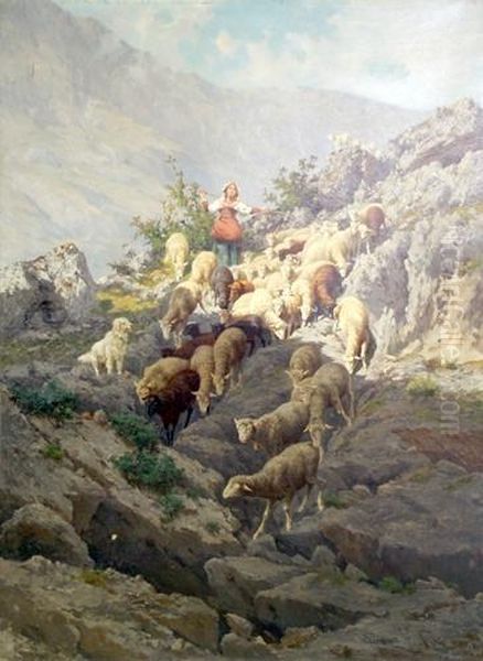 Gregge Sui Monti Oil Painting by Pietro Barucci