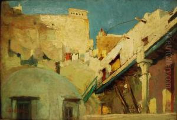Village Oriental Oil Painting by Alfred Bastien