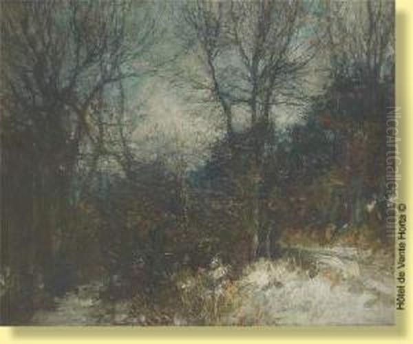 La Foret De Soignes Sous La Neige Oil Painting by Alfred Bastien