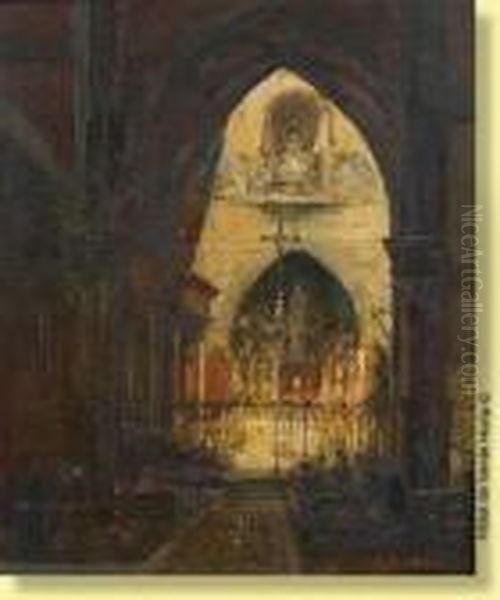 Vue De L'interieur De L'eglise De Toulon Oil Painting by Alfred Bastien