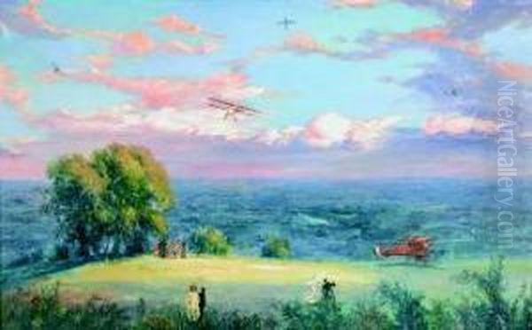 Paesaggio Con Carosello Di Aeroplani Oil Painting by Alfred Bastien