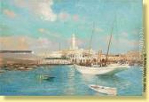 Voilier Dans La Rade D'alger Oil Painting by Alfred Bastien