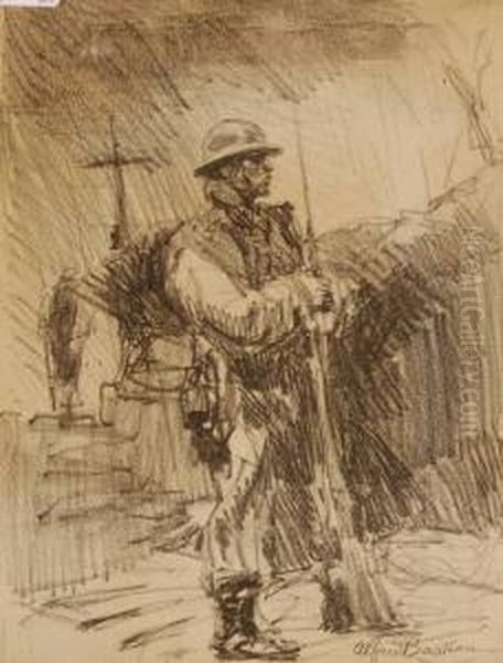 First War Soldier In The Trenches Oil Painting by Alfred Bastien
