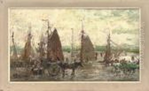 Collecting The Day's Catch Oil Painting by Alfred Bastien