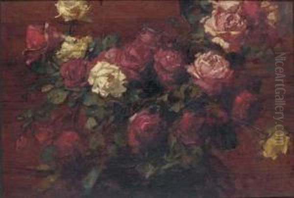Fleurs Roses Oil Painting by Alfred Bastien