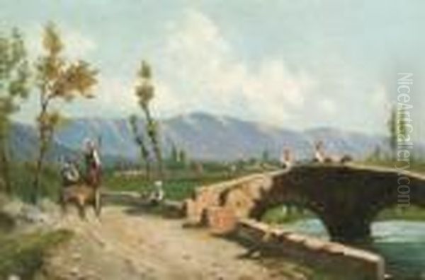 Paesaggio Di Montagna Con Figure
 . Ol Auf Leinwand, Doubliert. 23,7 X 35 Cm. Links Unten Signiert: G. 
Battista Oil Painting by Giovanni Battista