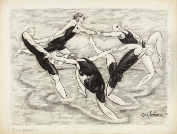 Tanzende Badende Oil Painting by Rudolf Bauer