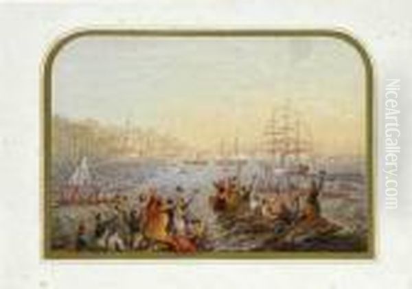 Arrival In A Harbour Oil Painting by George Baxter