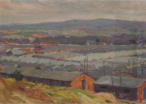 Northern Mining Town Oil Painting by John William Beatty