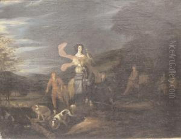 Jeune Femme Chassant Au Faucon Et Entouree De Ses Epagneuls Oil Painting by Adriaen Cornelisz. Beeldemaker