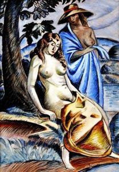 Kupanie Oil Painting by Viktor Belanyi