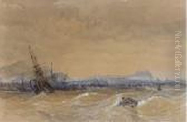 Shipping In A Heavy Swell Off Leith Oil Painting by Charles Bentley