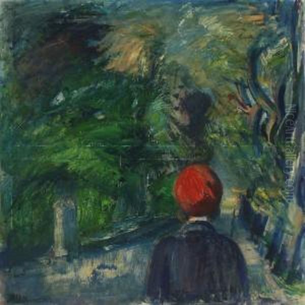 Landscape With Woman Oil Painting by Axel Bentzen