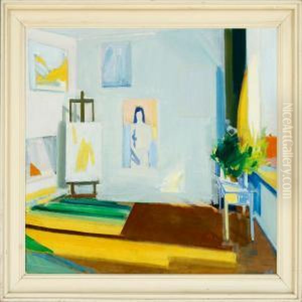 Interieur From A Atelier Oil Painting by Axel Bentzen