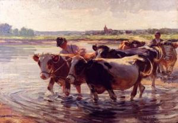 La Traversee De La Riviere Oil Painting by Max Bergmann
