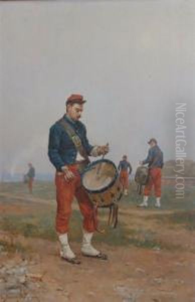 Zouave With A Drum Oil Painting by Etienne Prosper Berne-Bellecour