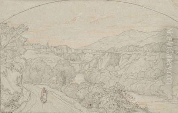 Vue De La Campagne Romaine Pres De Tivoli Oil Painting by Edouard Francois Bertin