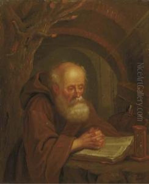 A Hermit Reading By A Vaulted Grotto Oil Painting by Balthasar Beschey