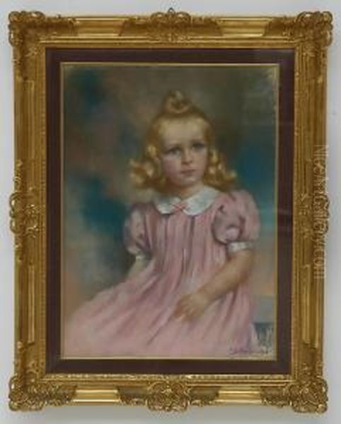 Ritratto Di Bambina In Abito Rosa Oil Painting by Mario Giuseppe Bettinelli