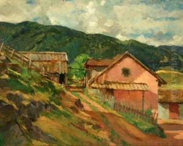 Paesaggio Con Baite Oil Painting by Mario Giuseppe Bettinelli