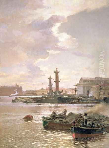 Stock Exchange in St. Petersburg 1891 Oil Painting by Aleksandr Karlovich Beggrov