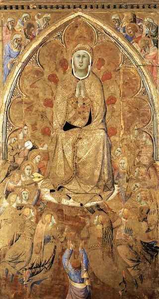 The Virgin of the Assumption with St Thomas Receiving the Girdle 1360s Oil Painting by Bartolommeo Bulgarini