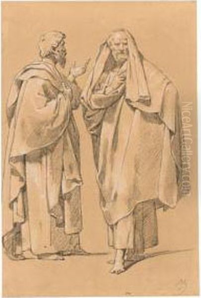 Study Of Two Draped Male Figures Oil Painting by Merry Joseph Blondel