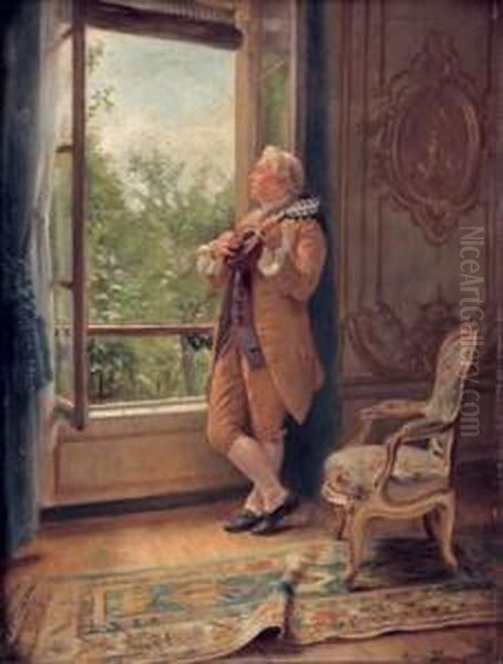 Le Joueur De Mandoline Oil Painting by Maurice Blum