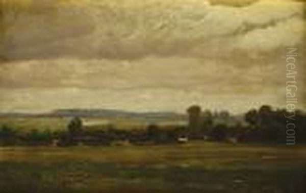 Pejzaz Z Pochmurnym Niebem- Zimna Woda Oil Painting by Roman Bratkowski