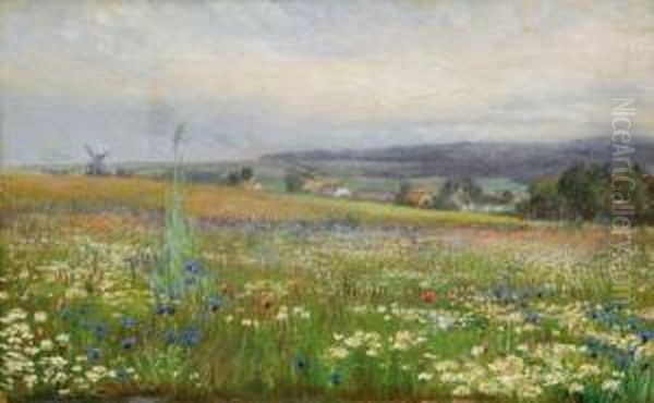 Blick Uber Eine Blumenwiese Oil Painting by Johan Ulrik Bredsdorff