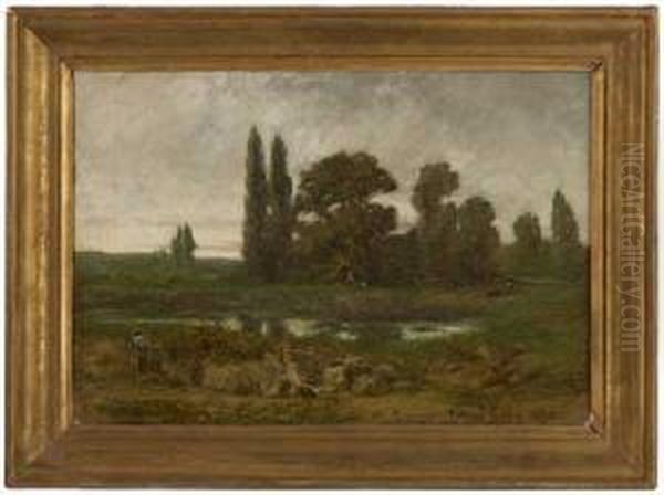 Paysage Au Chasse Oil Painting by Emile Breton