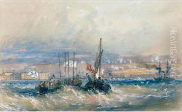 Meeting Of English And Russian Flags Of Truce Off Sebastopol During The Crimean War Oil Painting by Sir Oswald Walter Brierly