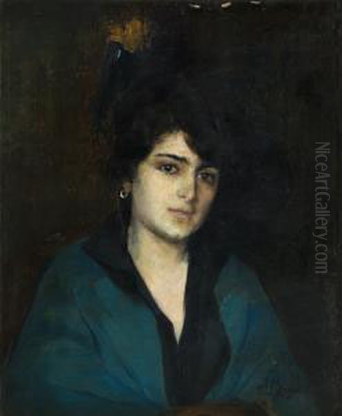 Ritratto Di Fanciulla Oil Painting by Luigi Brignoli