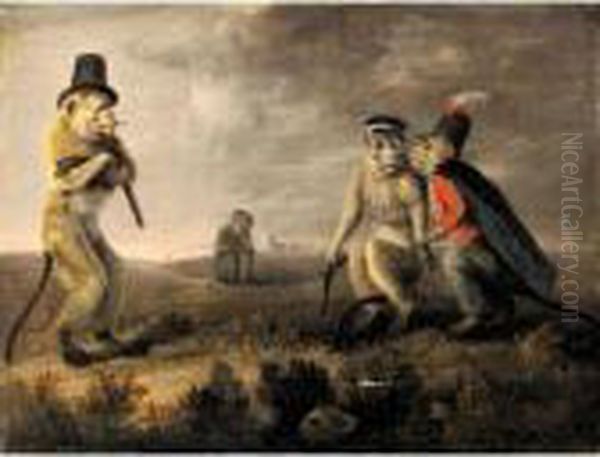 Before The Monkey Duel; And The Aftermath Oil Painting by Edmund Bristow