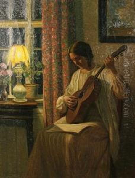 An Evening Tune Oil Painting by Alfred K. Harald Broge