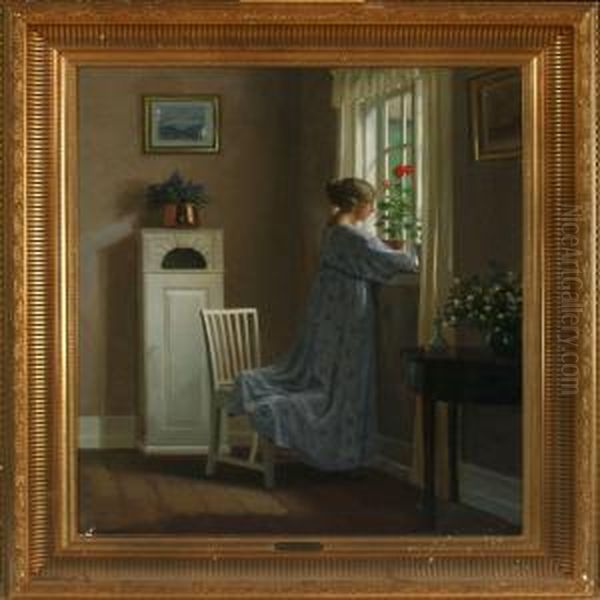Interior With A Youngfemale Oil Painting by Alfred K. Harald Broge