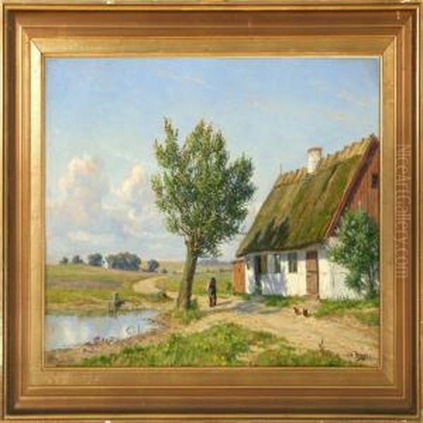 Farmer On His Way To Do Fieldwork Oil Painting by Alfred K. Harald Broge