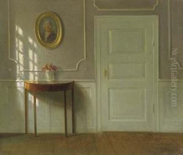 An Interior With A White Door Oil Painting by Alfred K. Harald Broge