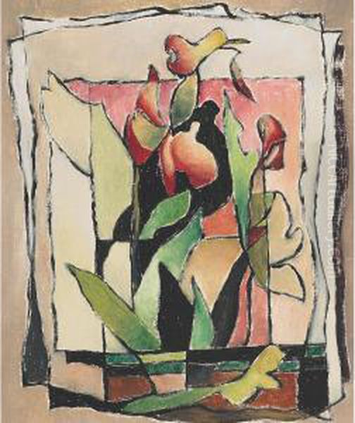Floral Abstract Oil Painting by Bertram Richard Brooker